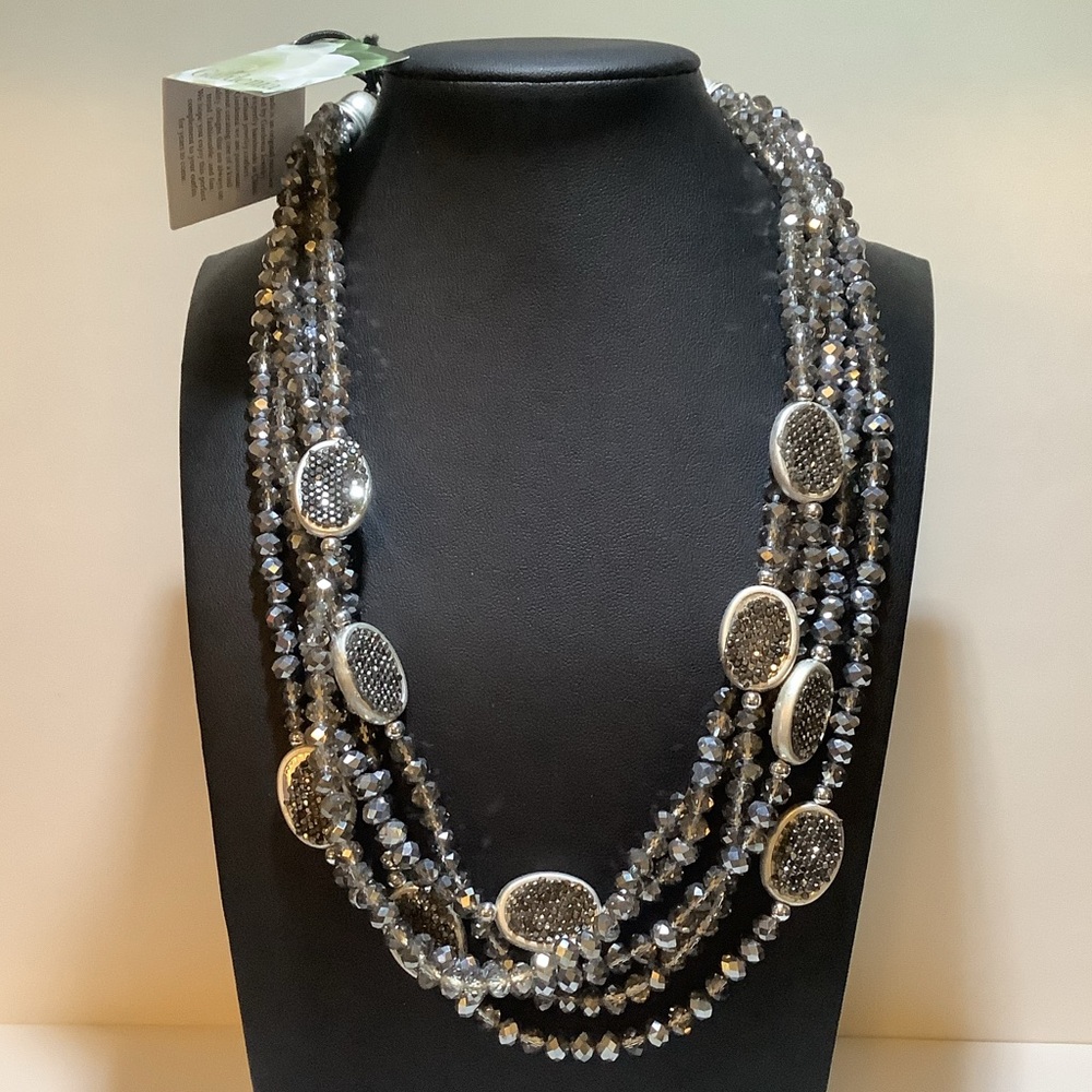 Gardenia Silvertone Handcrafted Layered Statement Necklace New